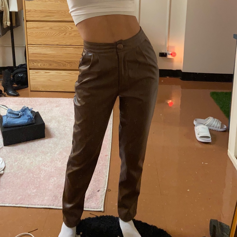 Brown leather pants